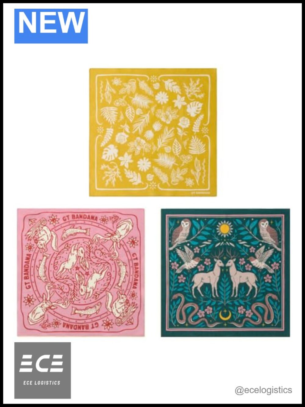 100% Cotton Bandana Set 22x22 Multi-Purpose Face Mask Headband Scarf 3 Pack